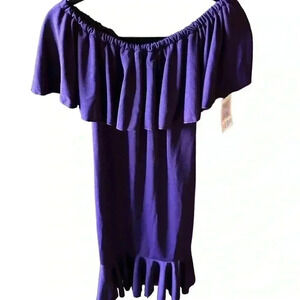 Lularoe XS off‎ the shoulder purple Cici dress with mermaid hem. NWT. Stretchy
